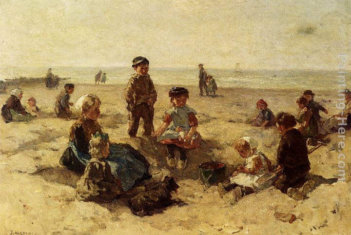 Children Playing On The Beach painting - Johannes Evert Akkeringa Children Playing On The Beach art painting